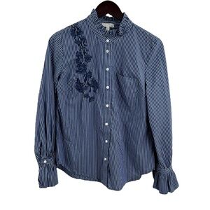 14th & Union Striped Button Front Embroidered Floral Shirt Size Medium